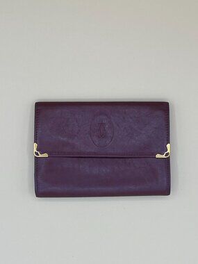Cartier Paris Vintage Bordeaux Leather Long Trifold Wallet Gold Corners Kisslock
